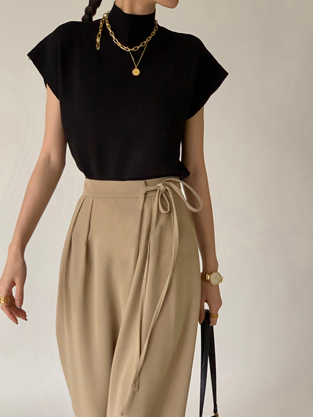 ELA™ | Tie Waist Flowy Wide Leg Dress Pants